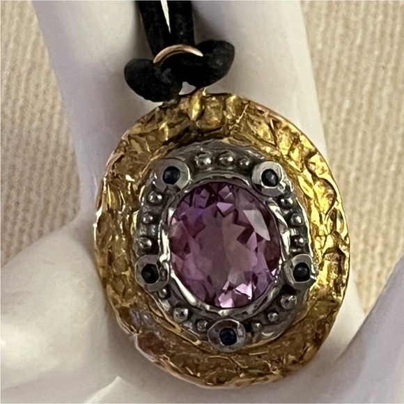 Gold/Silver Made Italy 🇮🇹 Pendant Necklace with Purple Gemstone - Picture 13 of 16